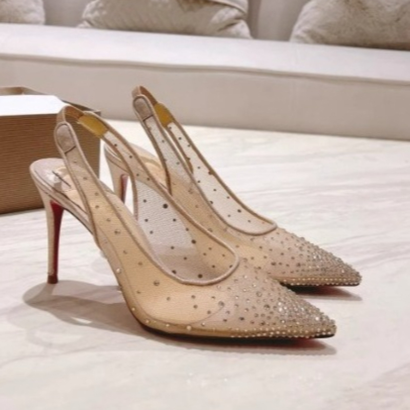 Rhinestone Sandal Women - Mesh Rhinestone Rear Empty Stiletto Women's