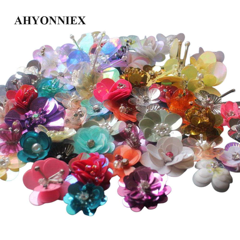 Women Shoes Jeans - 20PCS/Pack Random Sequins Flower Shape Patch