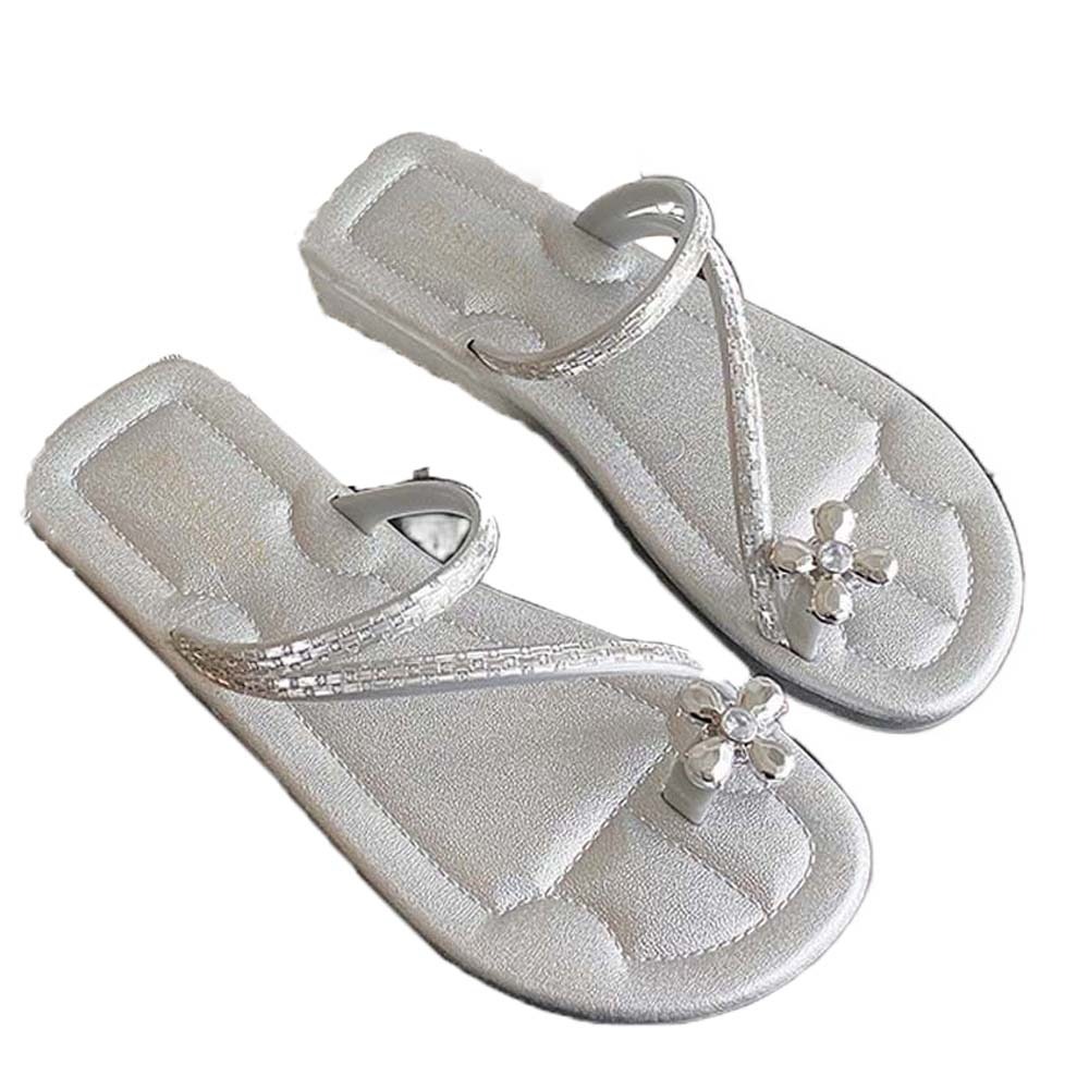 Rhinestone Sandal Women - Anti-slip Bright Rhinestone Flip-flops Soft Flower