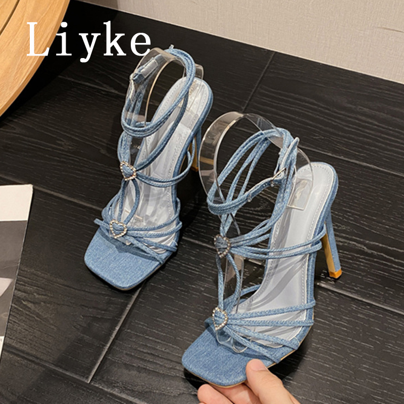 Women Shoes Jeans - Liyke Summer Blue Denim Sandals Women
