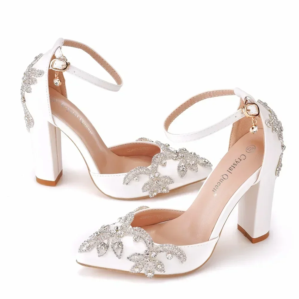 Rhinestone Sandal Women - 2022 Dày Gót Mũi Nhọn Với