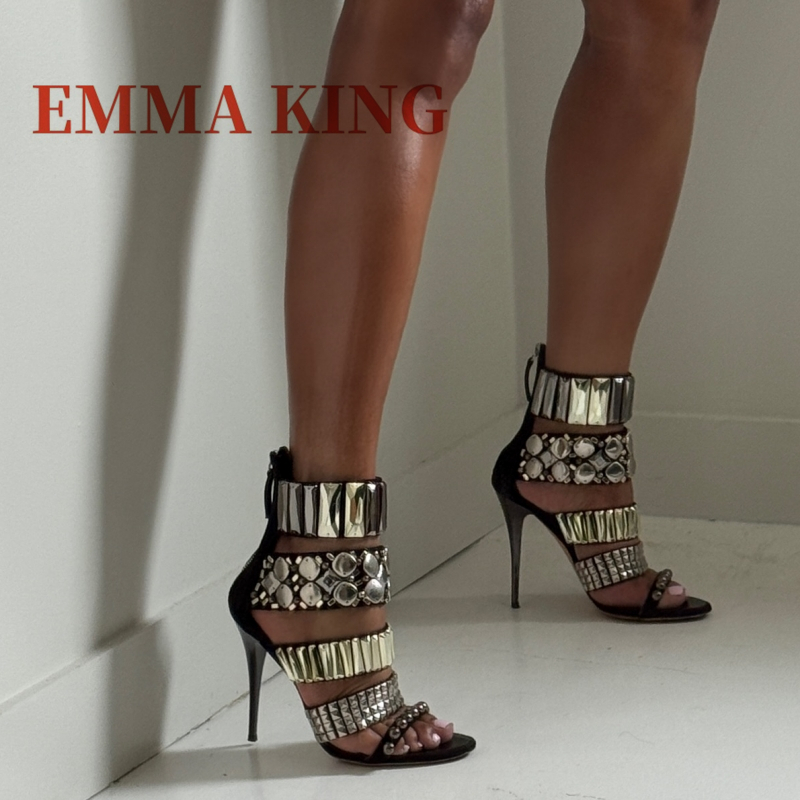 Black Embellished Ankle Strap  - đánh giá và giá Rhinestone Sandal Women