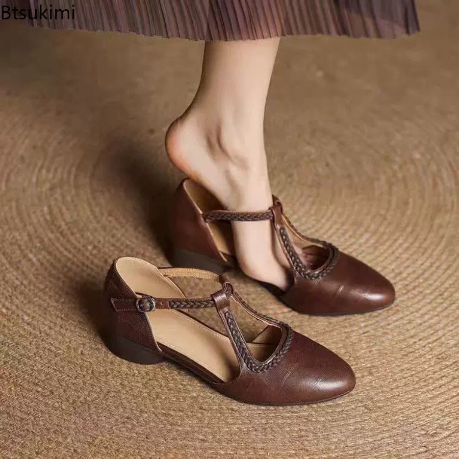 New Summer Women's Retro Hollo - đánh giá và giá Ankle Strap Heels