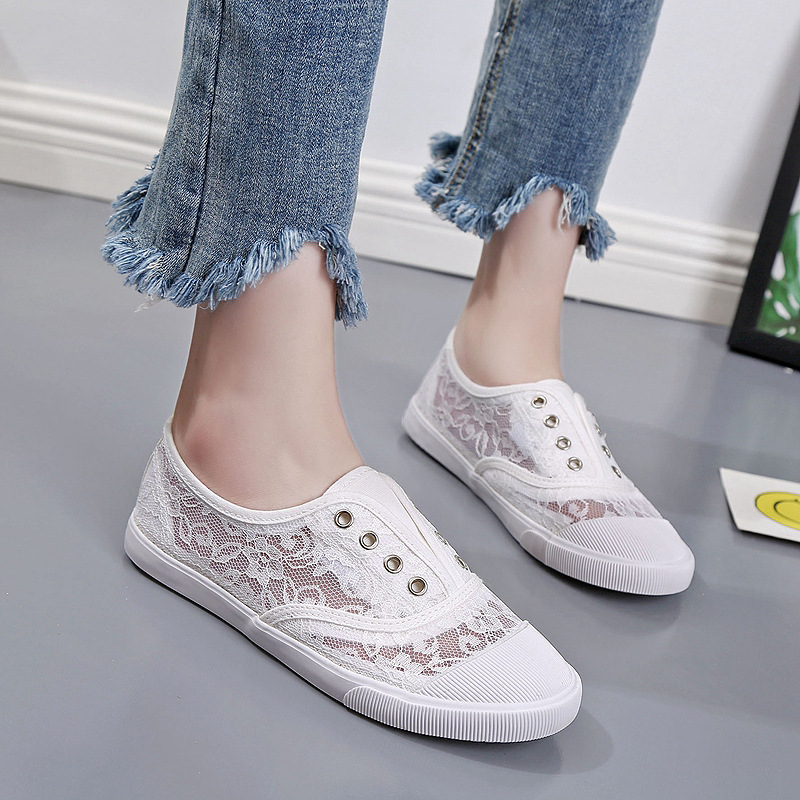 Fashion Lace White Canvas Shoe - đánh giá và giá Loafer Flat Women