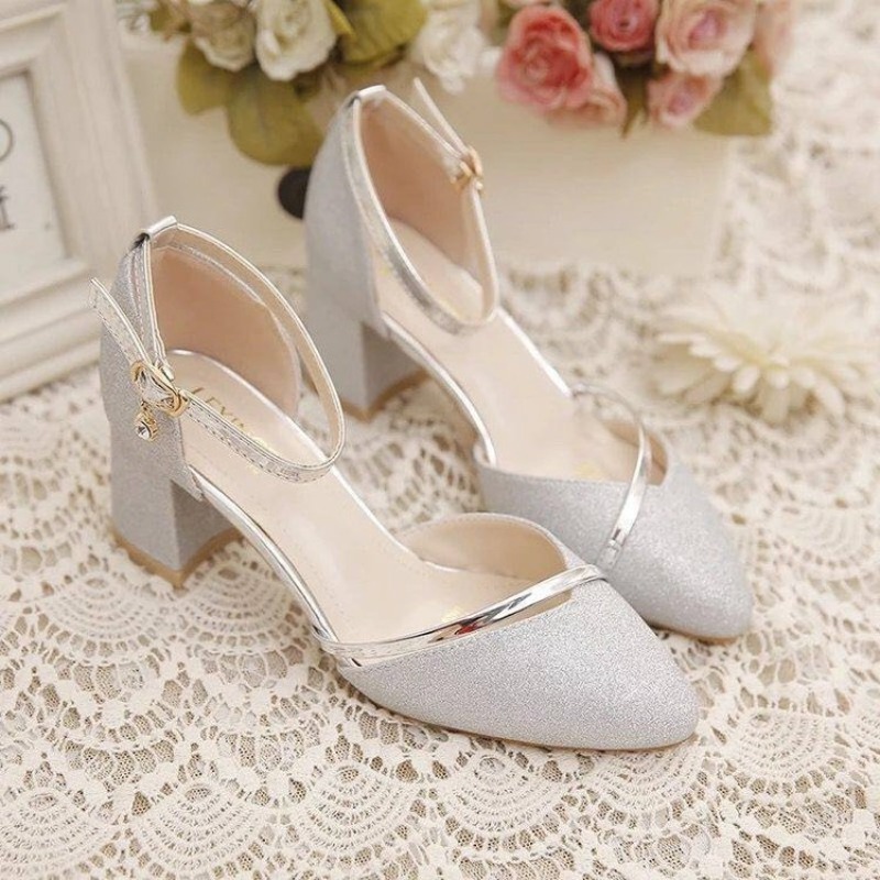 Women's Glitter Chunky Block H - đánh giá và giá Ankle Strap Heels