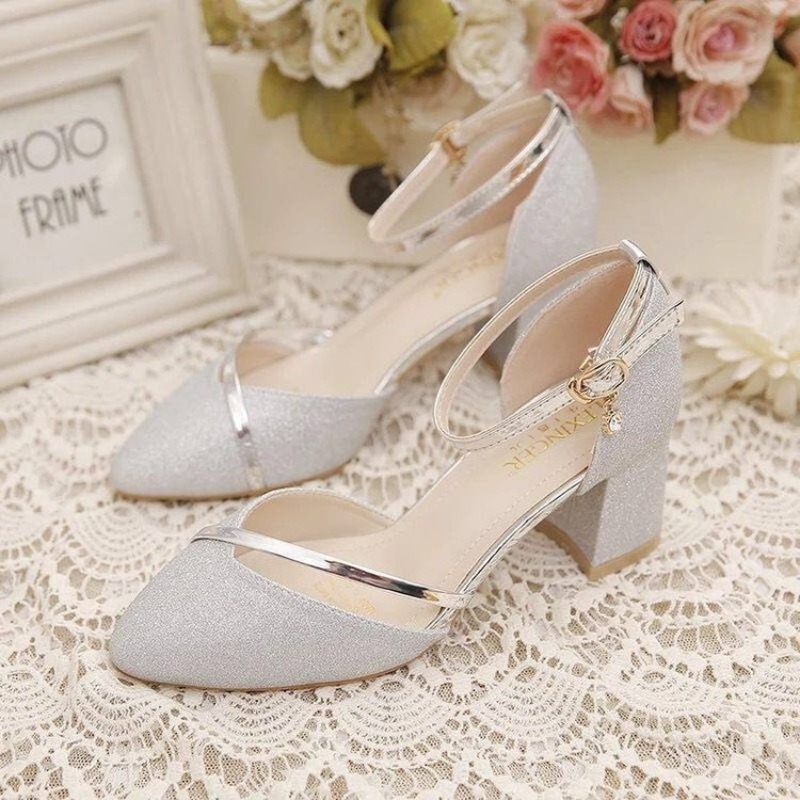 Women's Glitter Chunky Block H - đánh giá và giá Ankle Strap Heels