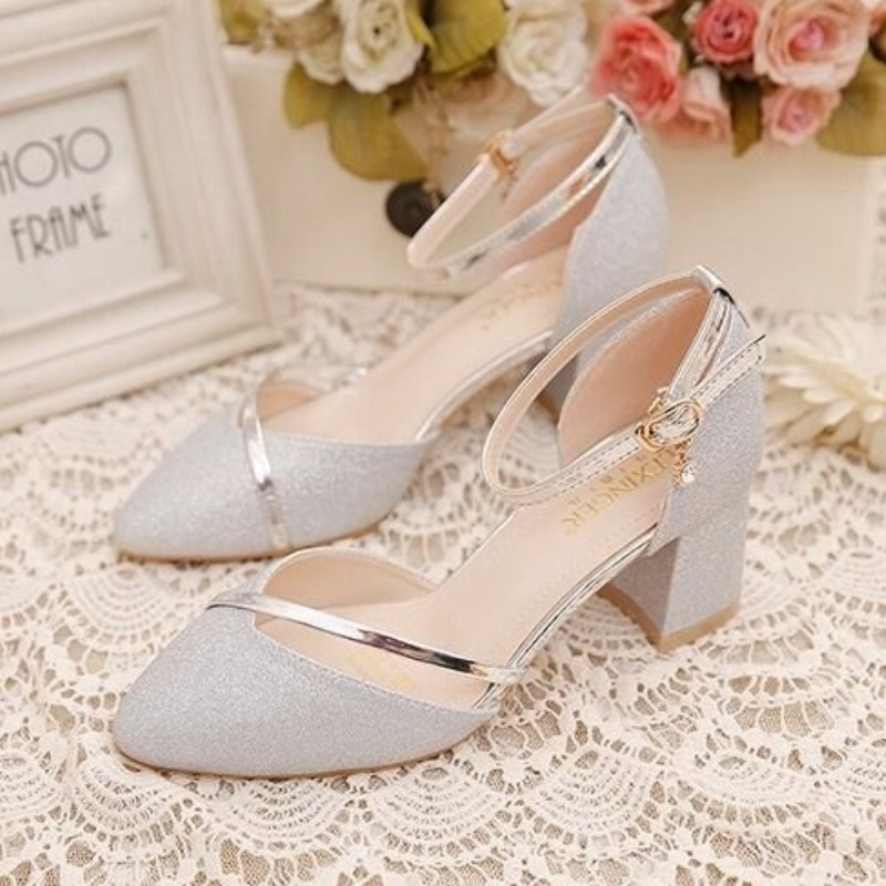 Women's Glitter Chunky Block H - đánh giá và giá Ankle Strap Heels
