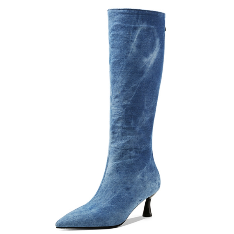 Blue Jeans Knee High Boots Wom - đánh giá và giá Women Shoes Jeans