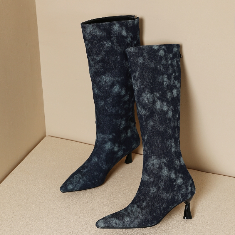 Blue Jeans Knee High Boots Wom - đánh giá và giá Women Shoes Jeans