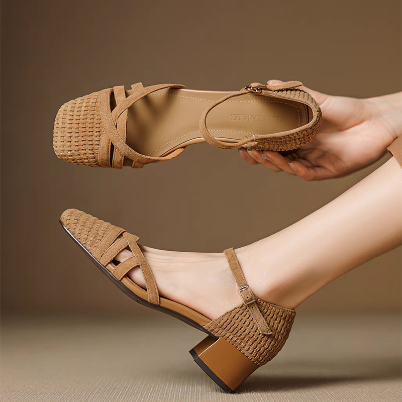 Retro Weave High Heel Sandals  - đánh giá và giá Ankle Strap Heels