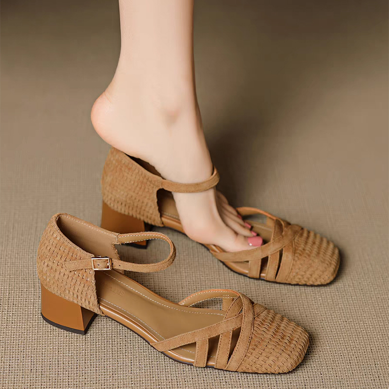 Retro Weave High Heel Sandals  - đánh giá và giá Ankle Strap Heels