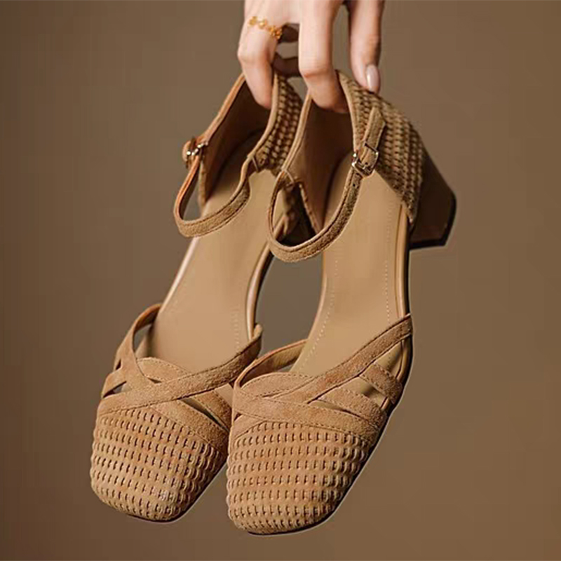 Retro Weave High Heel Sandals  - đánh giá và giá Ankle Strap Heels