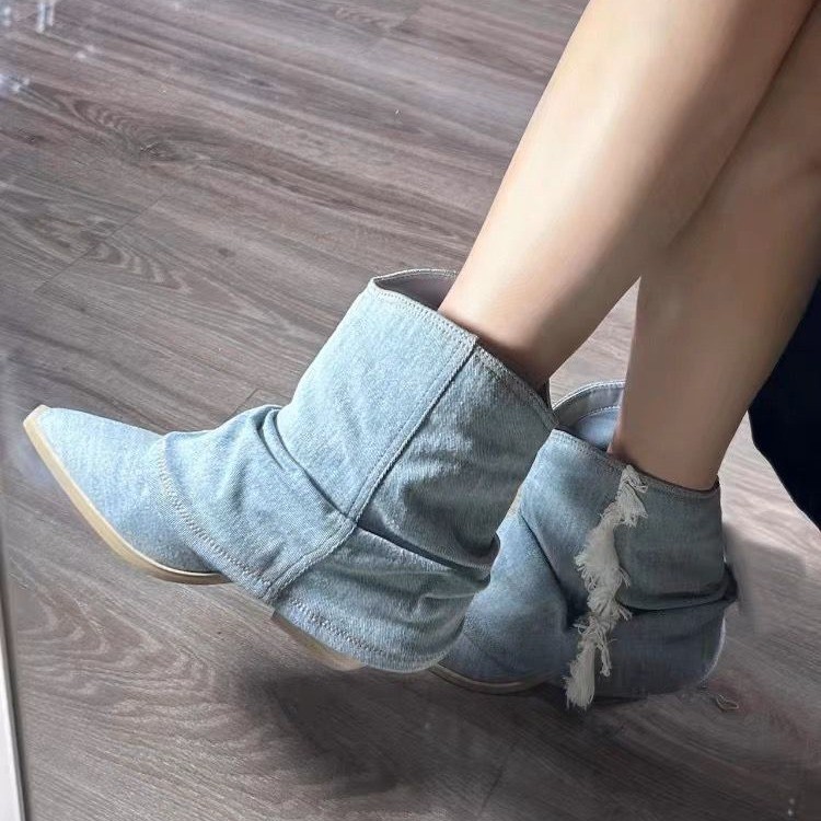 Pleated Denim Ankle Boots Wome - đánh giá và giá Women Shoes Jeans
