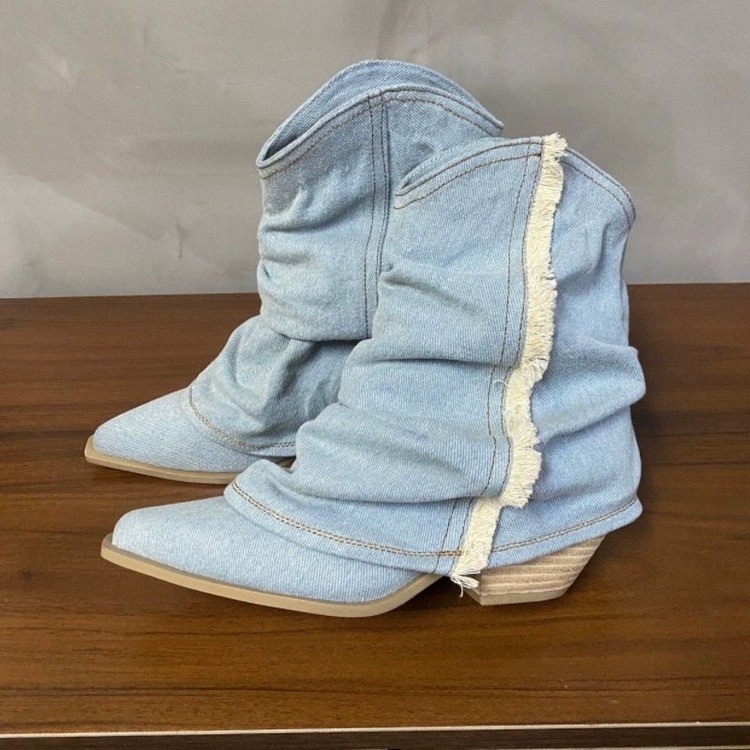 Pleated Denim Ankle Boots Wome - đánh giá và giá Women Shoes Jeans