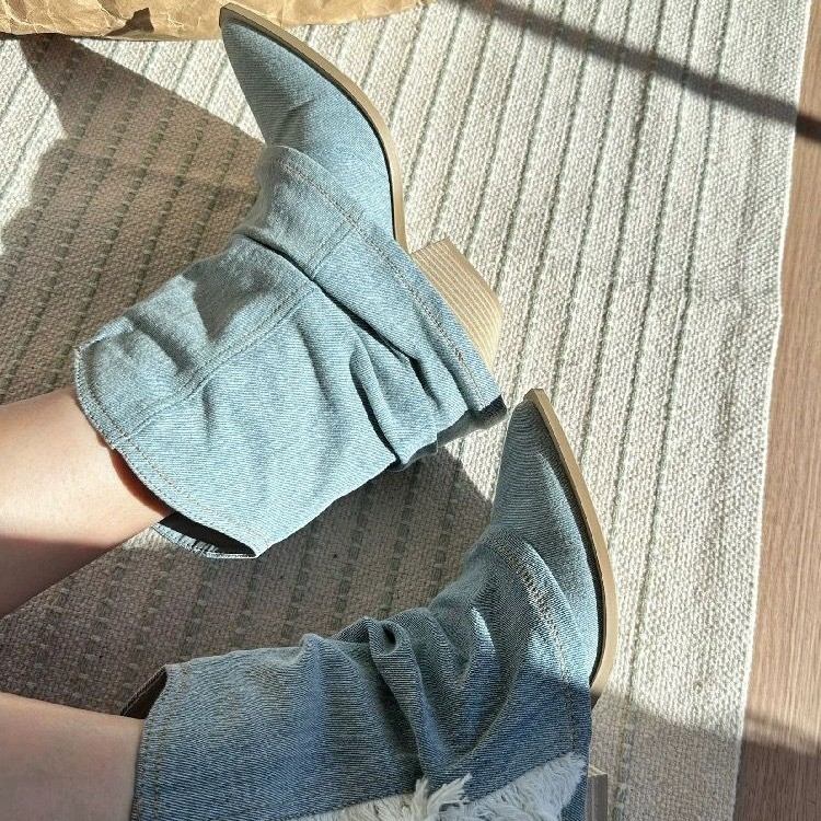 Pleated Denim Ankle Boots Wome - đánh giá và giá Women Shoes Jeans
