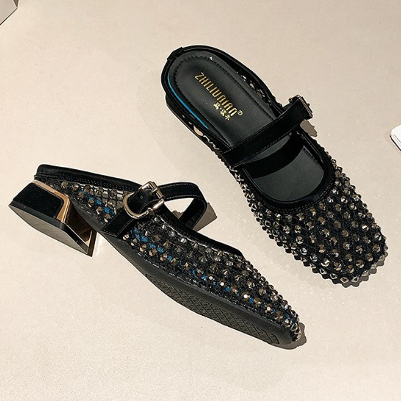 Mesh Rhinestone Chunky Heel Mu - đánh giá và giá Rhinestone Sandal Women