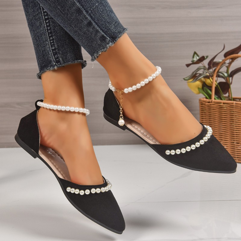 Pearl Decor Pointed Toe Flats  - đánh giá và giá Ankle Strap Heels