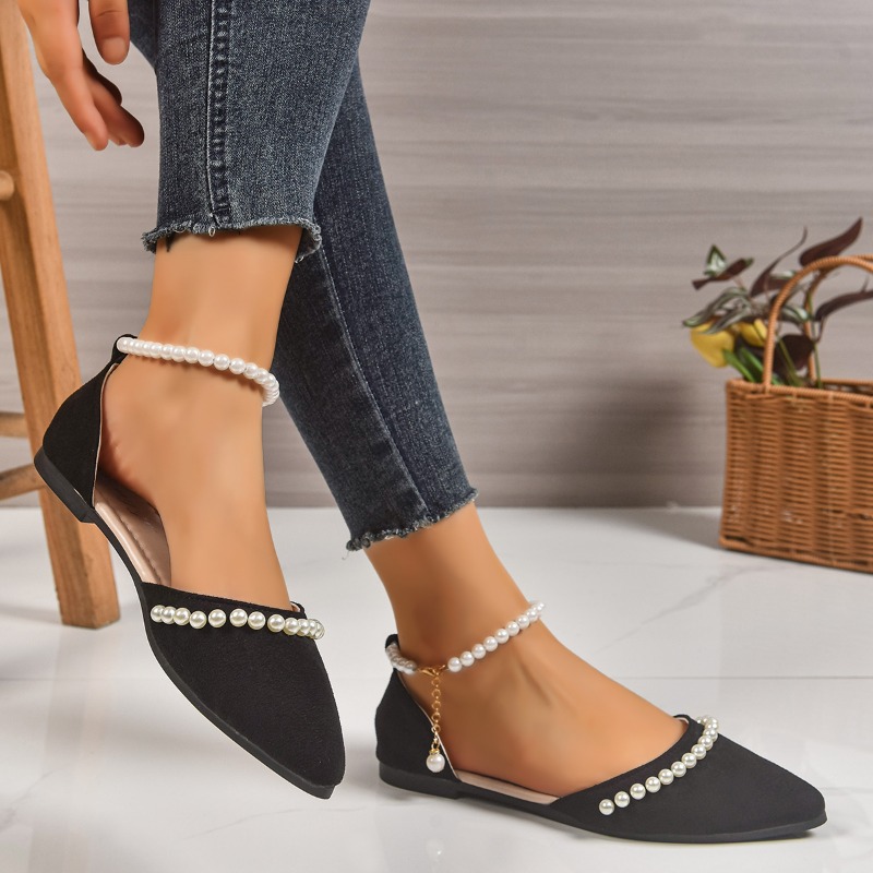 Pearl Decor Pointed Toe Flats  - đánh giá và giá Ankle Strap Heels